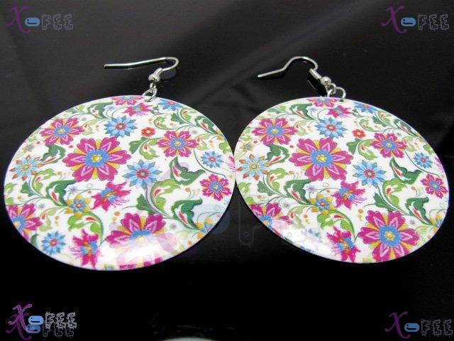 tseh00380 Metal Multi-color Flower Sterling Silver Hook Earrings 3