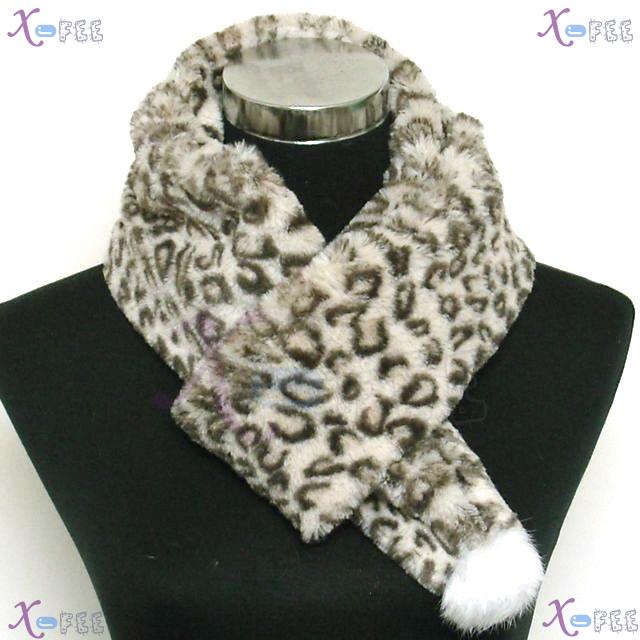 wb00006 Rabbit Ball Lined Triangle Soft Plush Leopard Winter Collar Neck Warmer Scarf 1