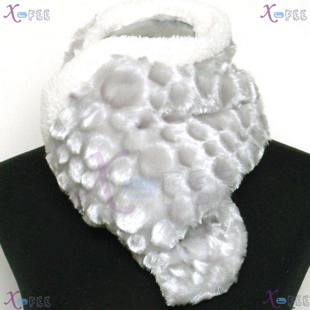 wb00009 Silver Gray NEW Fashion 2 Layer Triangle Leopard Plush Collar Neck Warmer Scarf 2