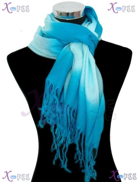 wjpj00406 Gradual Change Blue Women's Accessories Stripe Pashmina China Shawl Scarf Wrap 4