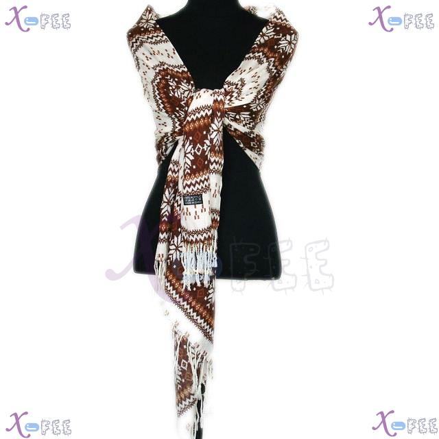 wjpj00548 Brown Snowflake Princess Woman Twill Weave Soft Quality Winter Wrap Scarf Shawl 4