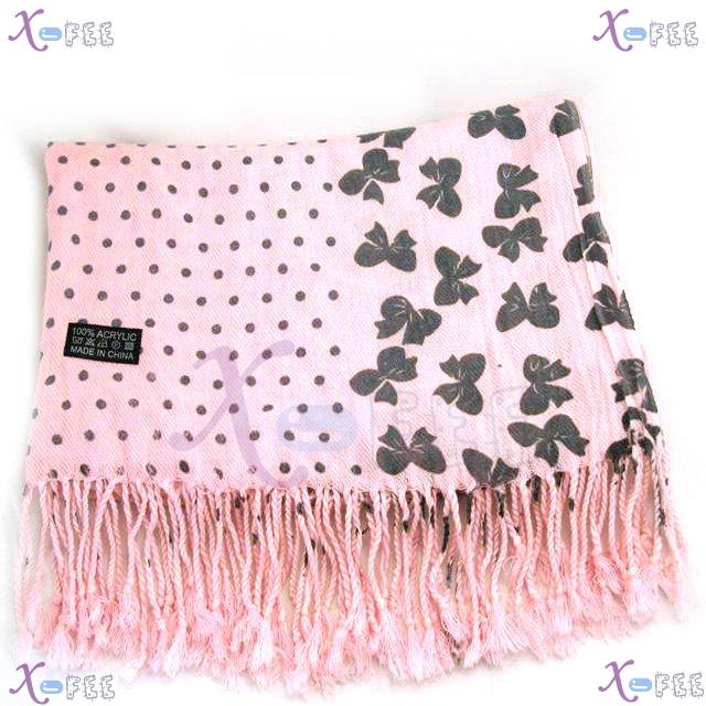 wjpj00550 Pink Dot Bowknot Woman Twill Weave High-Quality Winter Princess Wrap Scarf Shawl 4