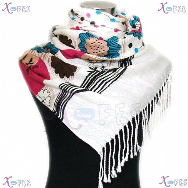 wjpj00553 NEW Blue Pink White Flower Twill Weave High-Quality Winter Warm Wrap Scarf Shawl 1