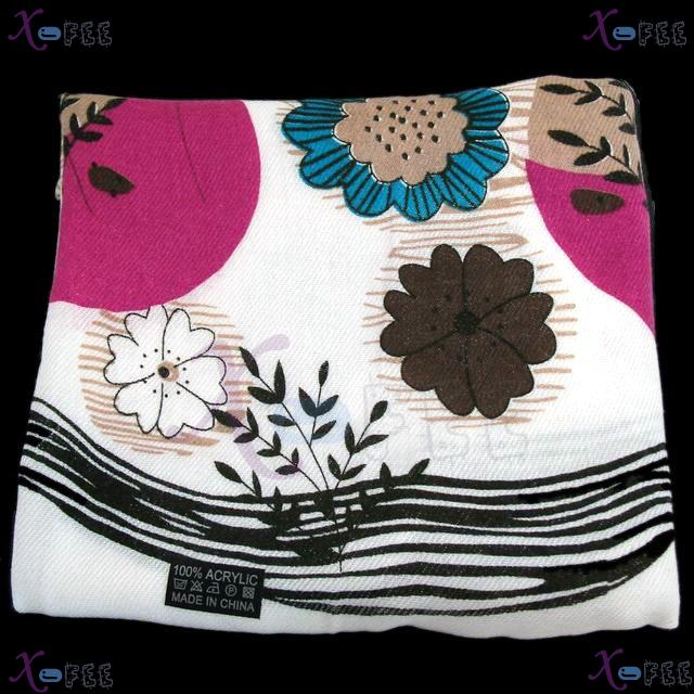 wjpj00553 NEW Blue Pink White Flower Twill Weave High-Quality Winter Warm Wrap Scarf Shawl 4